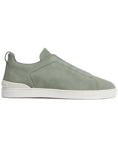 Zegna Triple Stitch Suede Sneakers - Green