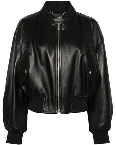 Gucci Leather Bomber Jacket, - Black