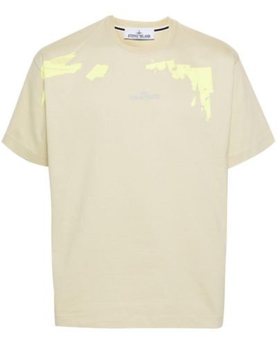 Stone Island T-shirt Met Geborduurd Logo - Naturel