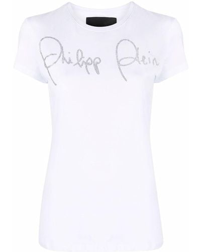 Philipp Plein Camiseta con logo y detalles de strass - Blanco