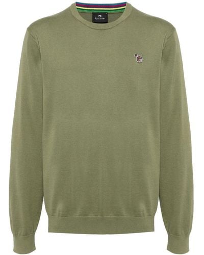 PS by Paul Smith Zebra-embroidered Organic Cotton Jumper - Green