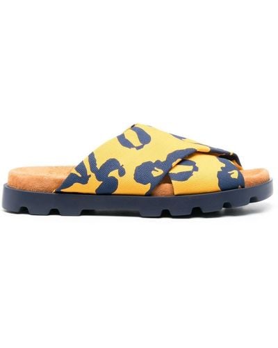 Camper Brutus Printed Crossover Strap Sandals - Yellow