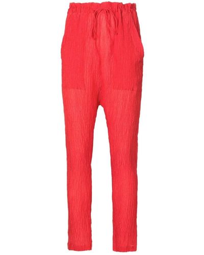 Amir Slama Crinkle-effect Silk Trousers - Red