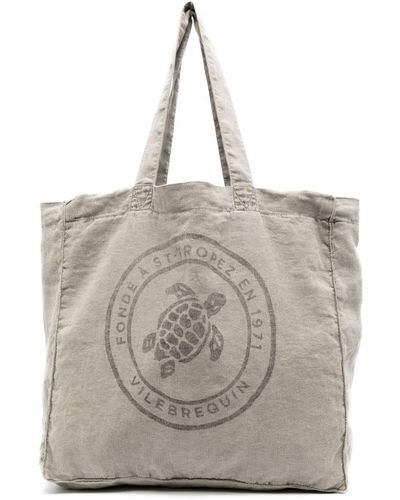 Vilebrequin Turtle Linen Tote Bag - Gray