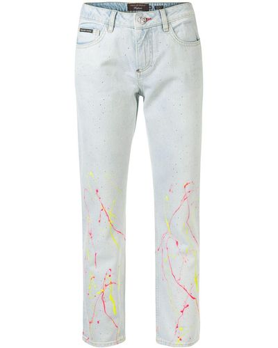 Philipp Plein High-rise Cropped Paint Print Jeans - Blue