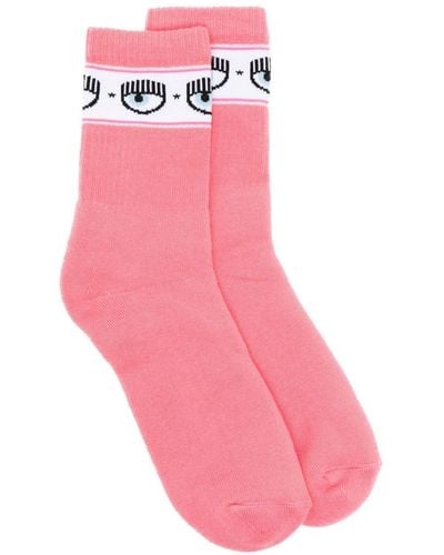 Chiara Ferragni Eyelike-motif Ribbed-ankle Socks - Pink