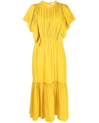 Ulla Johnson Flutter-sleeved Silk Midi Dress - Yellow
