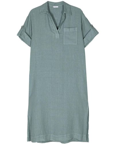 Peserico Spread-collar Linen Midi Dress - Blue