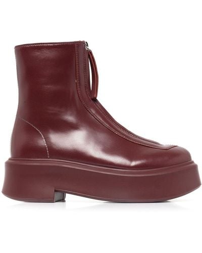The Row Zipped 1 Leather Ankle Boots - Red