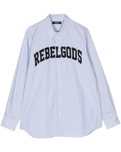 Undercover Embroidered-motif Striped Poplin Shirt - Blue
