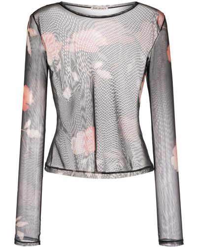 Our Legacy Floral-prinrt Semi-sheered Top - Grey