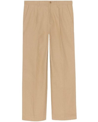 Gucci Embroidered-logo Straight Pants - Natural