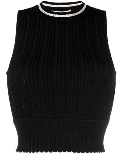Victoria Beckham Pointelle-knit Crop Top - Black