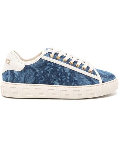 Versace Baroque Graphic-pattern Canvas Low-top Trainers - Blue