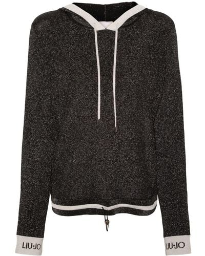 Liu Jo Lurex Ribbed-knit Hooded Sweater - Black
