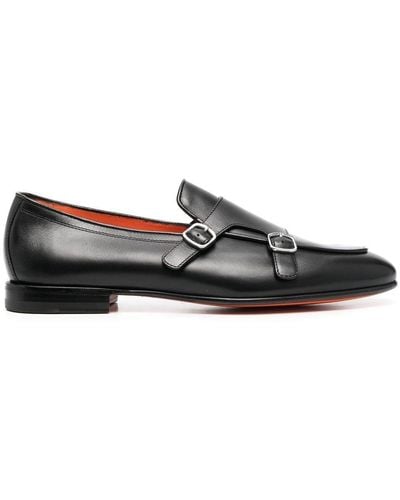 Santoni Leather Monk Shoes - Black
