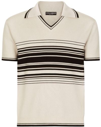 Dolce & Gabbana Wool Polo-Shirt With Contrasting Stripes - Natural
