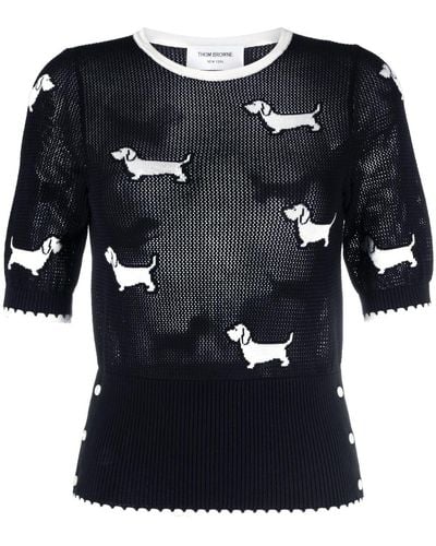 Thom Browne Hector Icon Pointelle-knit Top - Black