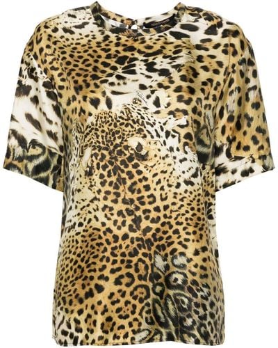 Roberto Cavalli Blouse en soie à imprimé léopard - Métallisé