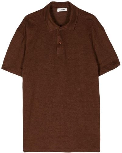 Sandro Mélange Linen Polo Shirt - Brown