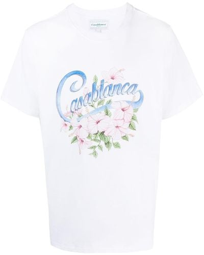 Casablancabrand T-shirt Met Hibiscusprint - Wit