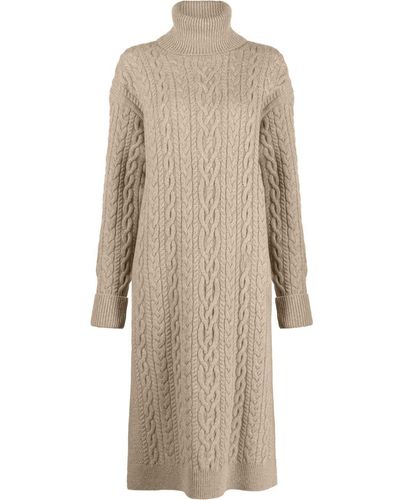 Polo Ralph Lauren Cable-knit Wool-blend Turtleneck Midi Dress - Natural