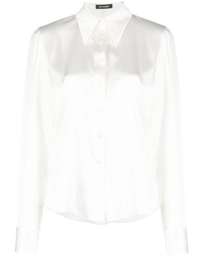 Styland Pointed-collar Stretch-silk Shirt - White