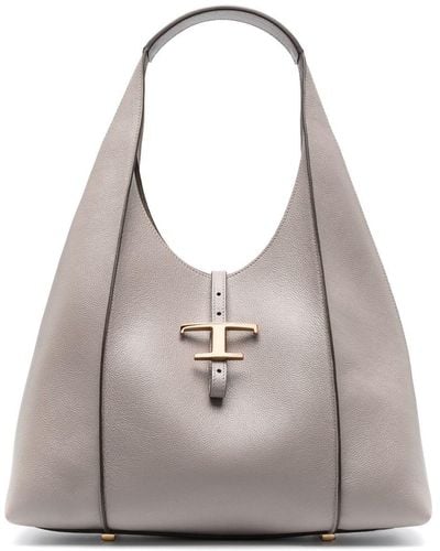 Tod's T Timeless Leather Tote Bag - Grey