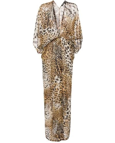 Roberto Cavalli Leopard-print Silk Beach Dress - Metallic