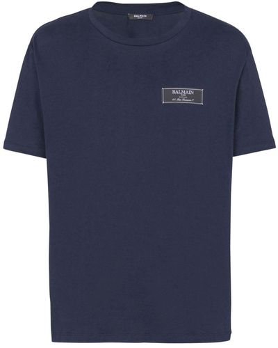 Balmain T-Shirt mit Logo-Schild - Blau