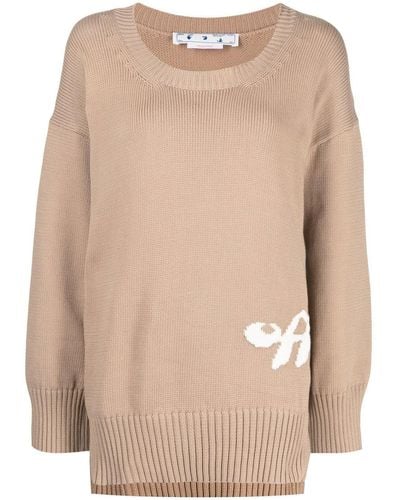 Off-White c/o Virgil Abloh Intarsia-logo Ribbed Sweater - Brown