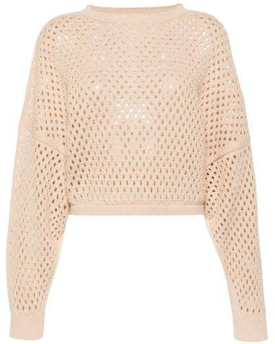 Semicouture Drop-shoulder Open-knit Sweater - Natural