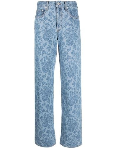 Alessandra Rich Floral-print Wide-leg Jeans - Blue
