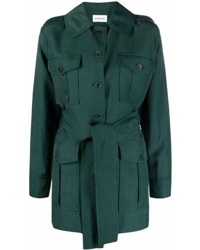 P.A.R.O.S.H. Belted Short Trench Coat - Green