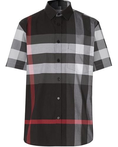 Burberry Short-sleeve Check Stretch Cotton Poplin Shirt - Black
