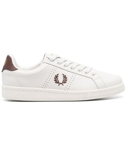 Fred Perry Embroidered-logo Leather Trainers - White