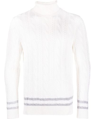 Eleventy Roll-neck Cable-knit Sweater - White