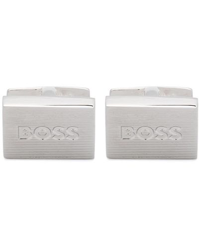 BOSS Logo-engraved Cufflinks - White