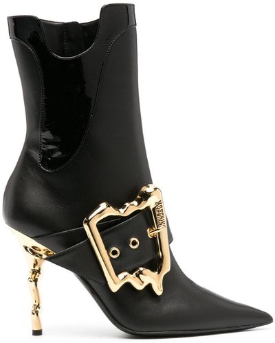 Moschino 110mm Buckle-detail Leather Boots - Black