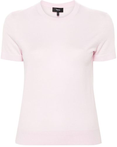 Theory Short-sleeve Knitted Wool Top - Pink