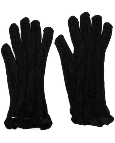 MM6 by Maison Martin Margiela Distressed Ribbed-knit Gloves - Black