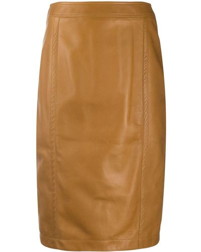 Saint Laurent Midi Leather Pencil Skirt - Brown
