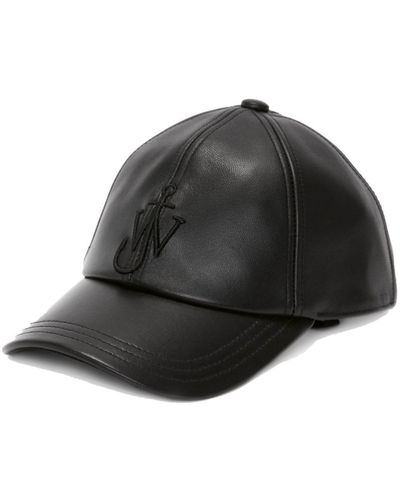 JW Anderson Logo-embroidered Leather Cap - Black