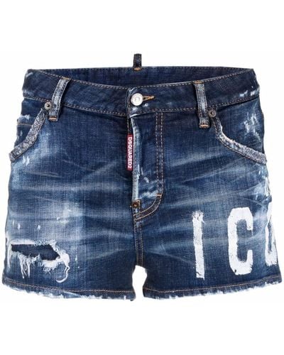 DSquared² Faded Distressed Denim Shorts - Blue