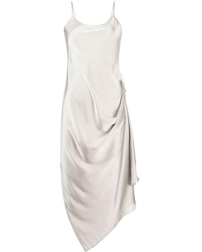 Low Classic Asymmetric Satin Slip Dress - White