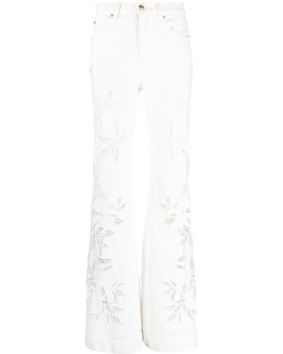 Roberto Cavalli Floral-embellished Flared Trousers - White