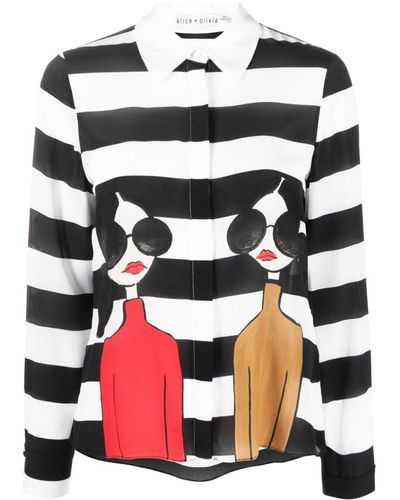 Alice + Olivia Willa Stace Seidenhemd mit Gesicht-Print - Schwarz