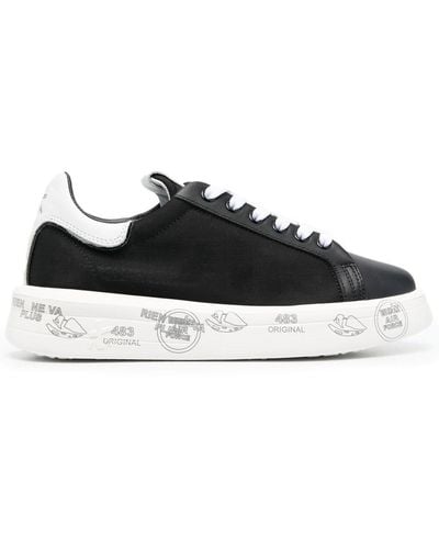 Premiata Black Belle Leather And Canvas Trainers