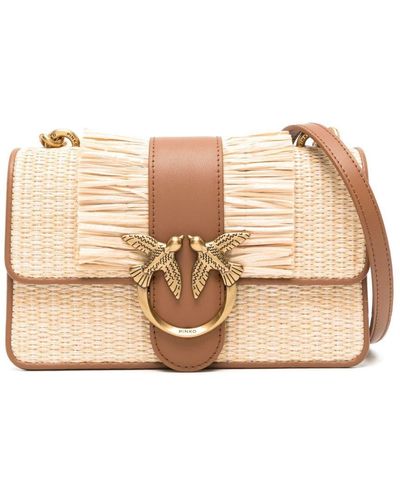 Pinko Mini Love One Raffia Shoulder Bag - Natural