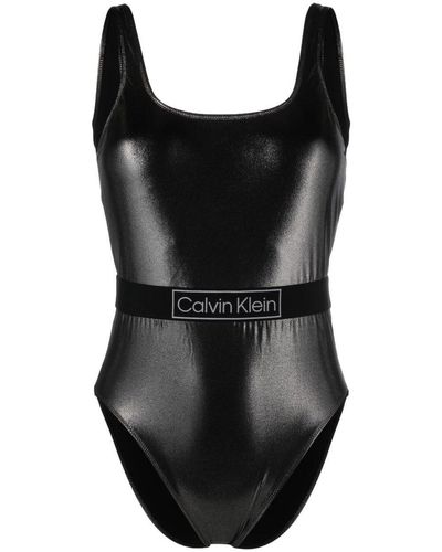 Calvin Klein Scoop-back Metallic Swimsuit - Black
